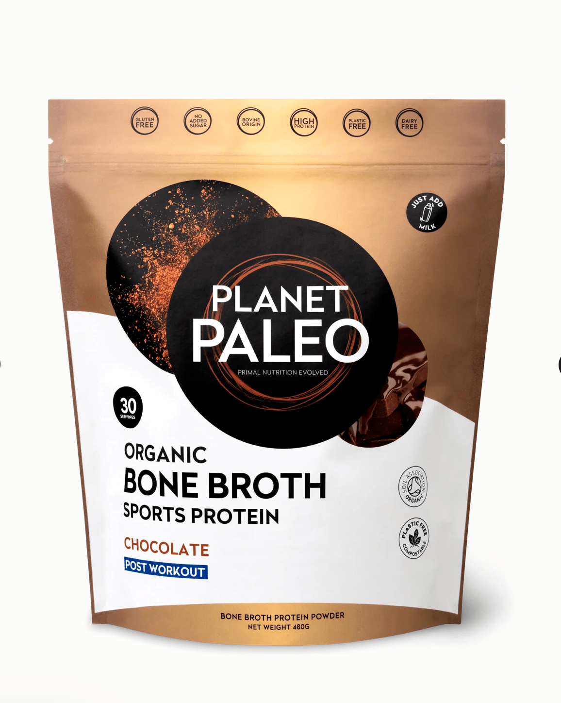 Organic Bone Broth - Chocolate - 450g from Planet Paleo | Available at Sow & Arrow