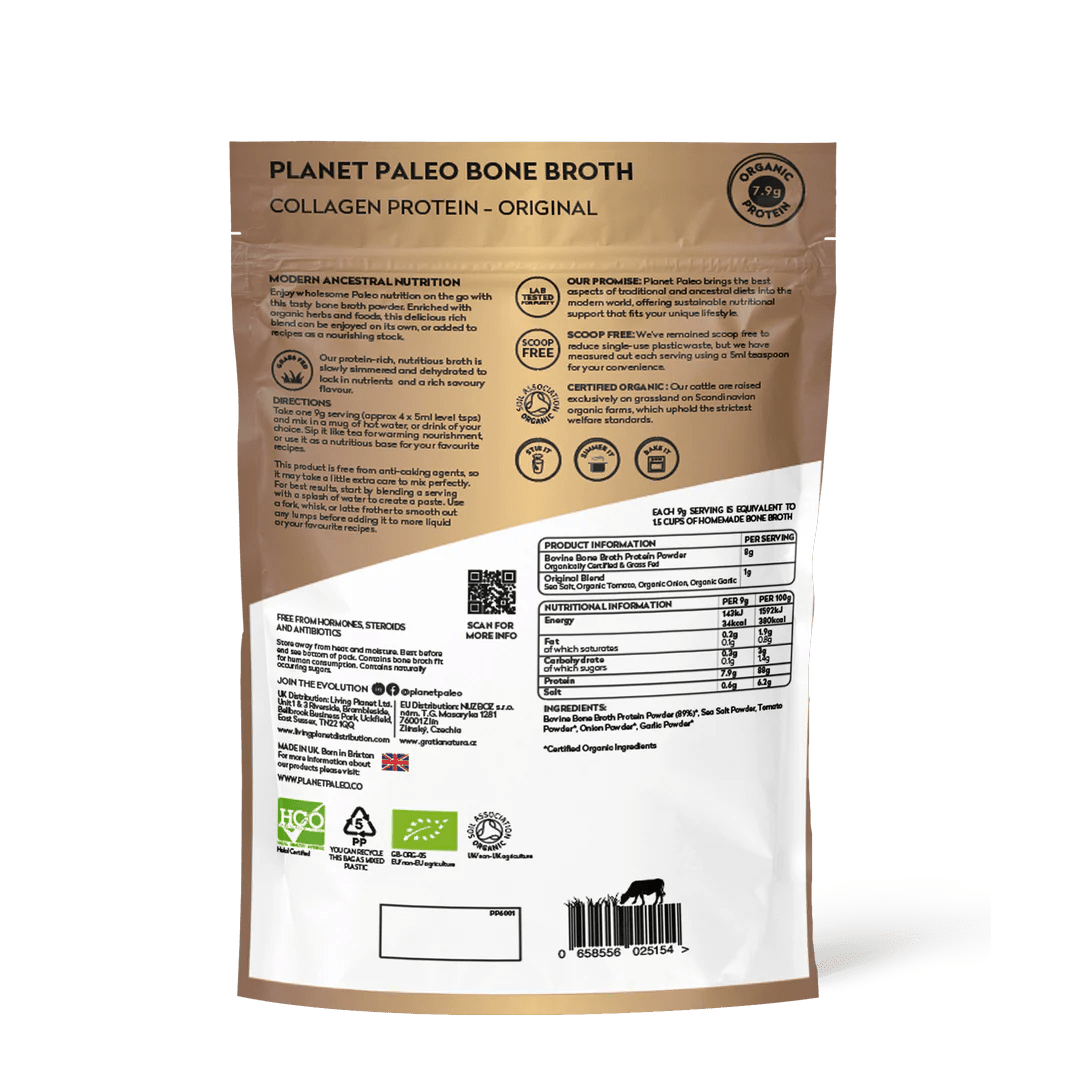 Organic Bone Broth Original with Garlic & Onion - 450g from Planet Paleo | Available at Sow & Arrow