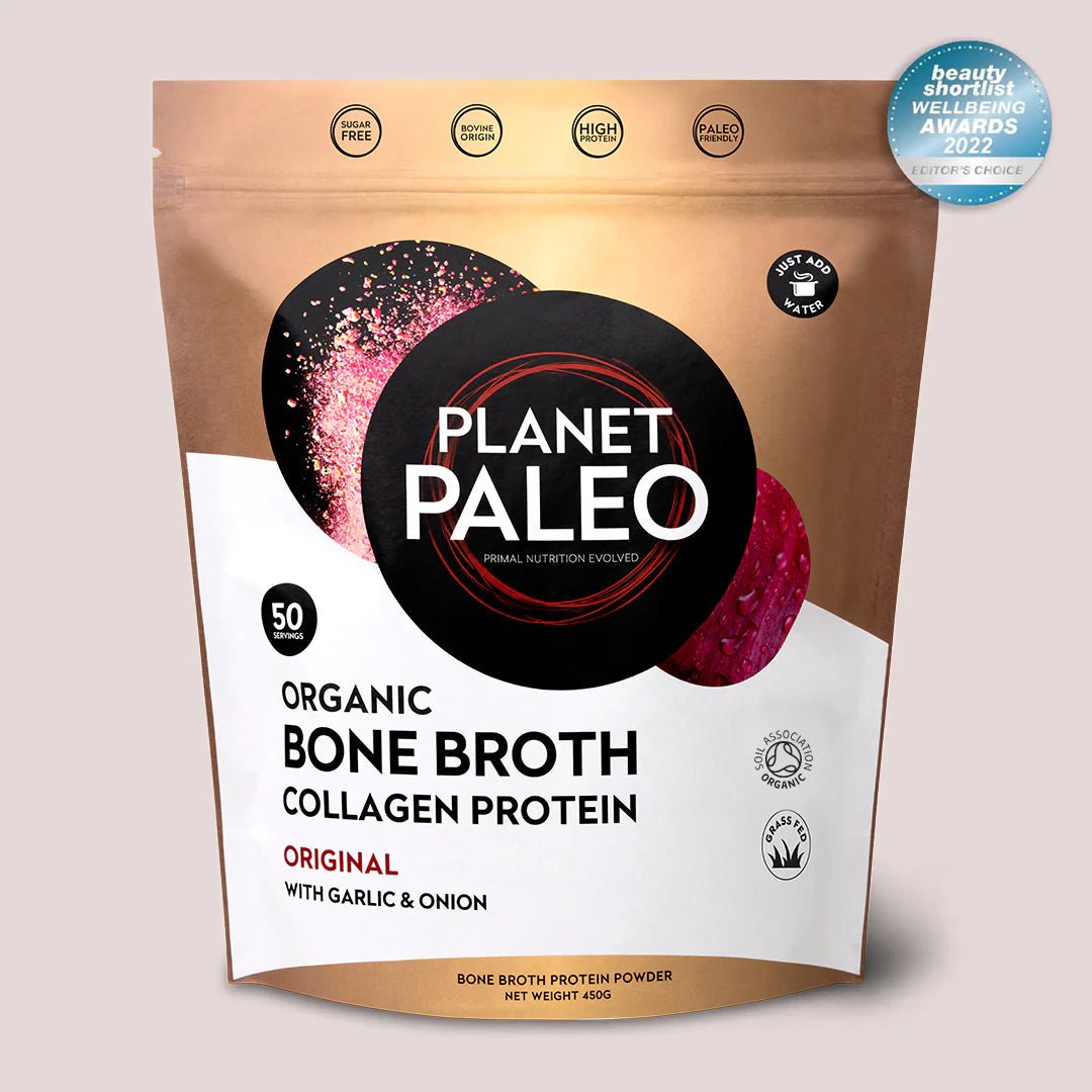 Organic Bone Broth Original with Garlic & Onion - 450g from Planet Paleo | Available at Sow & Arrow