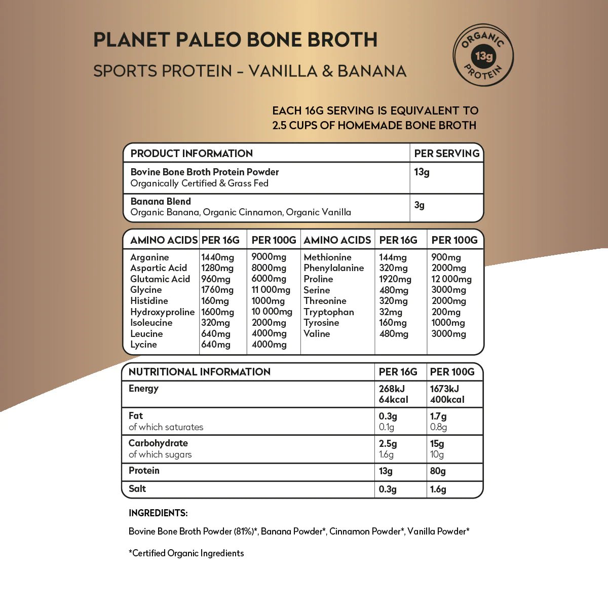 Organic Bone Broth - Vanilla & Banana 240g from Planet Paleo | Available at Sow & Arrow