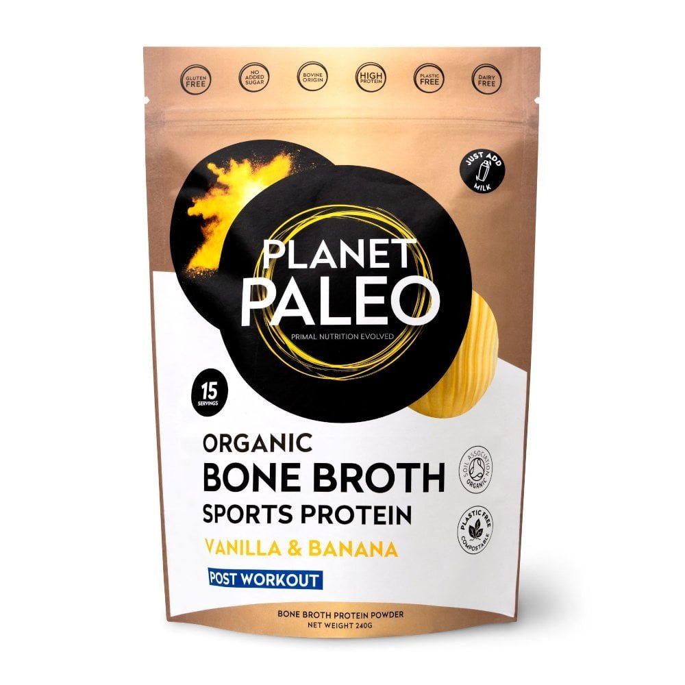 Organic Bone Broth - Vanilla & Banana 240g from Planet Paleo | Available at Sow & Arrow