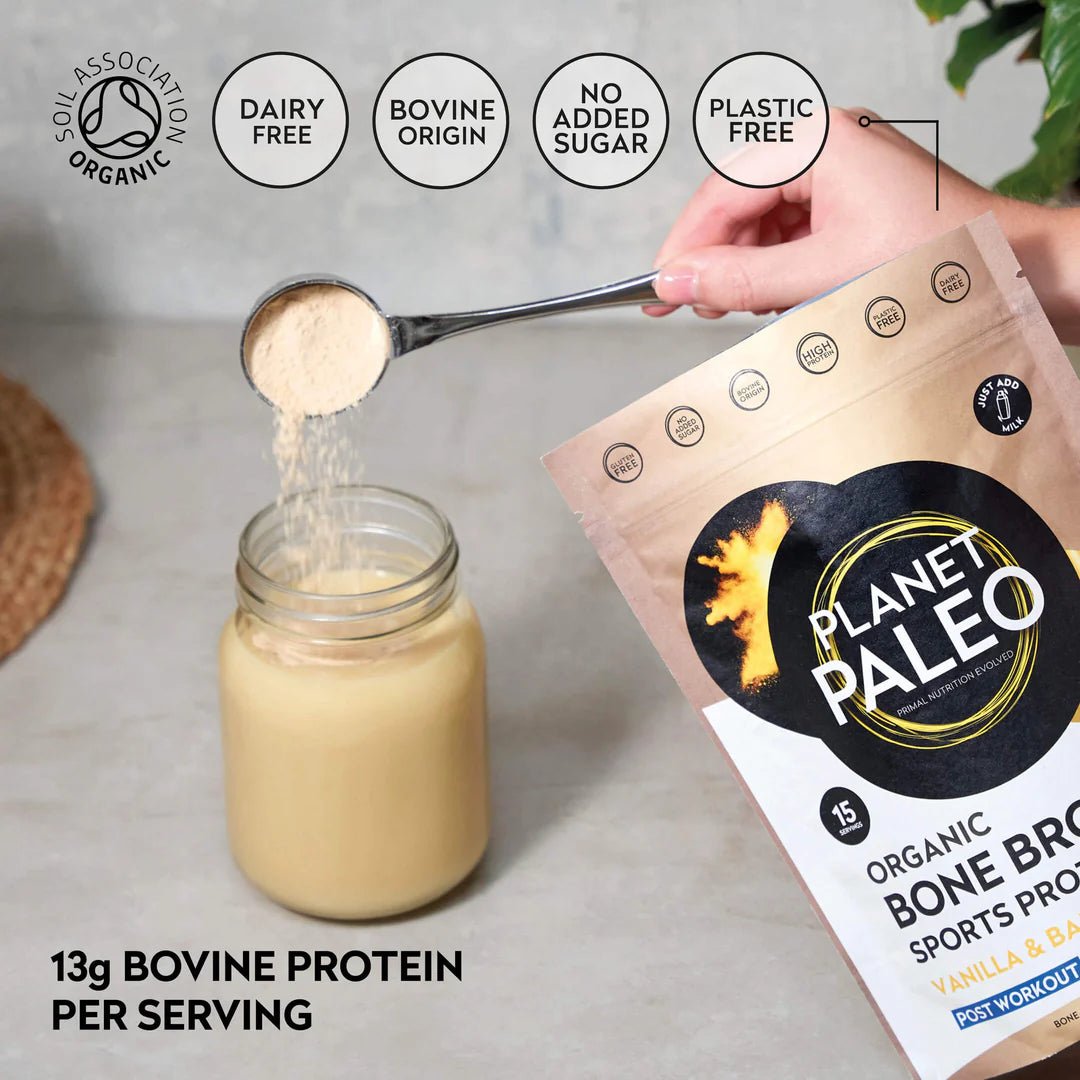 Organic Bone Broth - Vanilla & Banana 240g from Planet Paleo | Available at Sow & Arrow