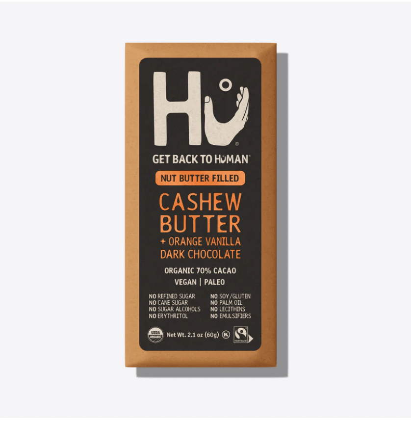 Organic Cashew Butter + Orange Vanilla Filled Dark Chocolate Bar - 60g from HU | Available at Sow & Arrow