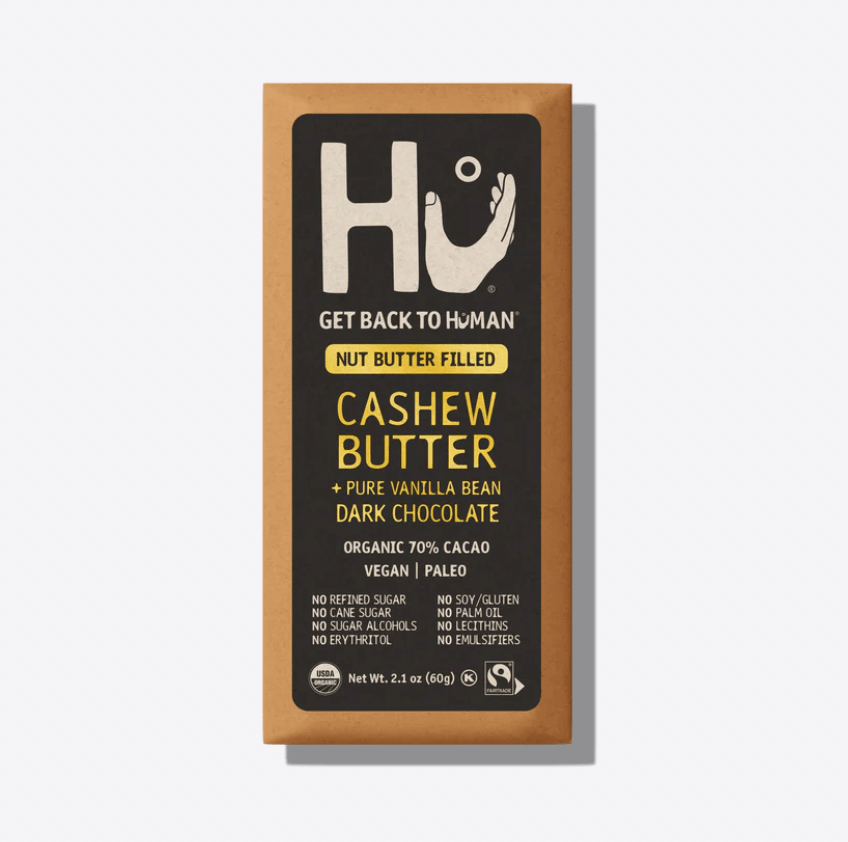 Organic Cashew Butter + Pure Vanilla Filled Dark Chocolate Bar - 60g from HU | Available at Sow & Arrow