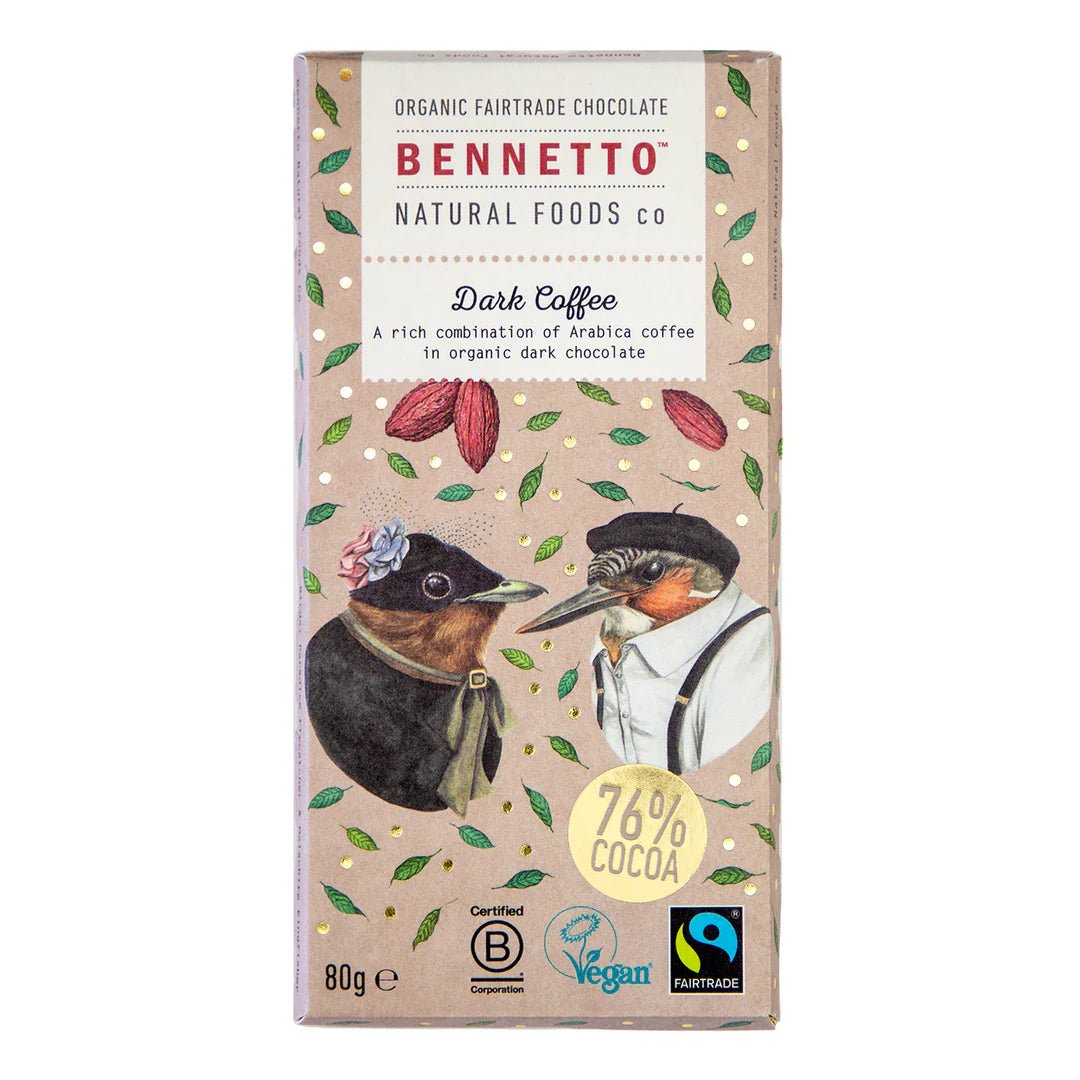 Organic Dark Crunchy Coffee Bean Chocolate - 76% from Bennetto | Available at Sow & Arrow