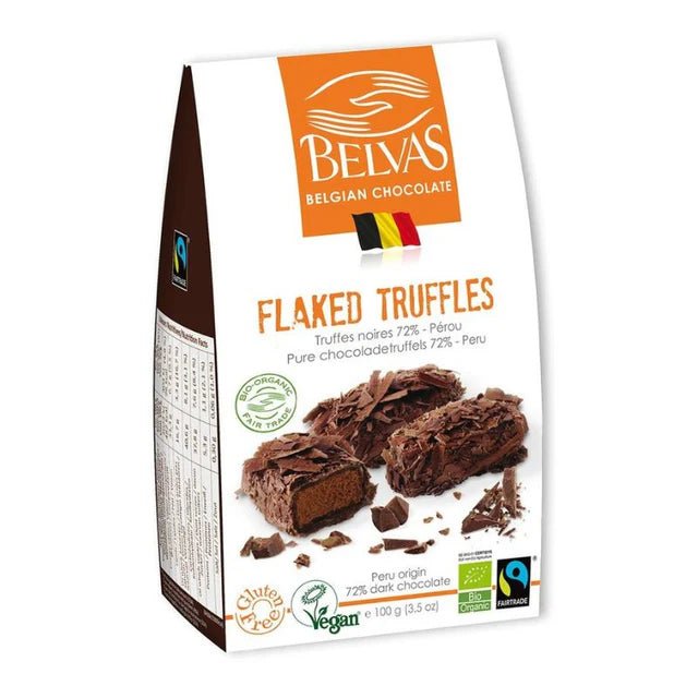 Organic Flaked 72% Chocolate Truffles - 100g from Belvas | Available at Sow & Arrow