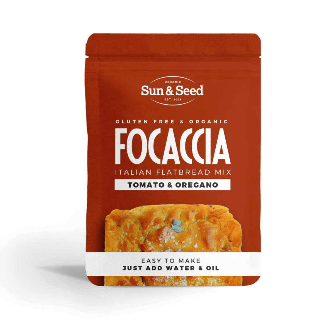 Organic Gluten Free Focaccia Mix - Tomato & Oregano 300g from Sun and Seed | Available at Sow & Arrow