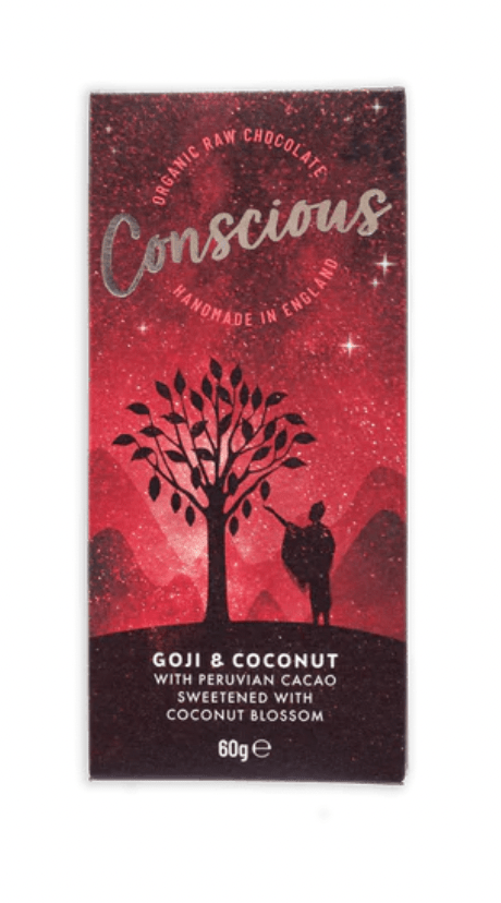 Organic, Handmade, British, Raw Goji & Coconut Chocolate - 60g from Conscious | Available at Sow & Arrow