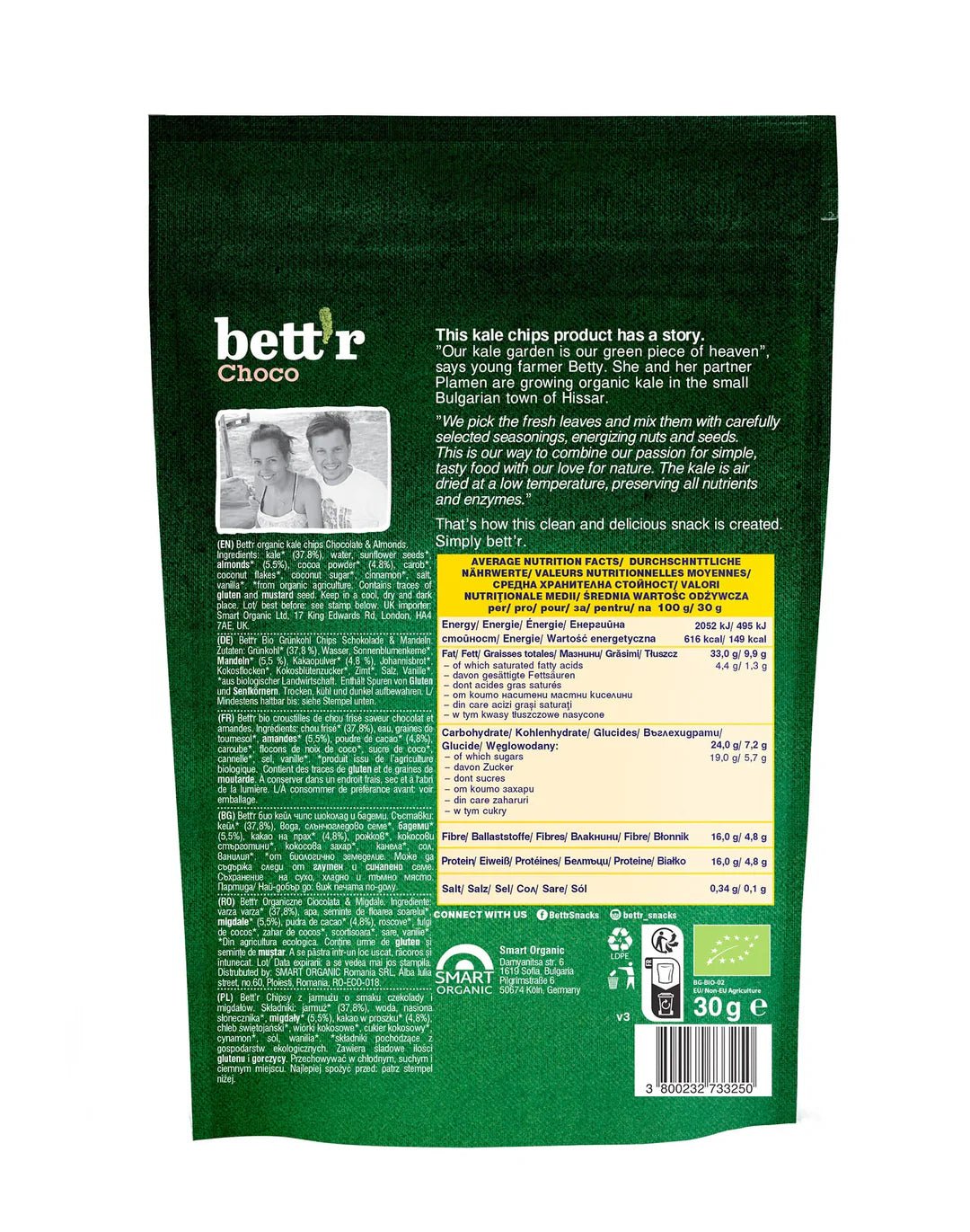 Organic Kale & Cacao Chips - 30g from Bettr | Available at Sow & Arrow