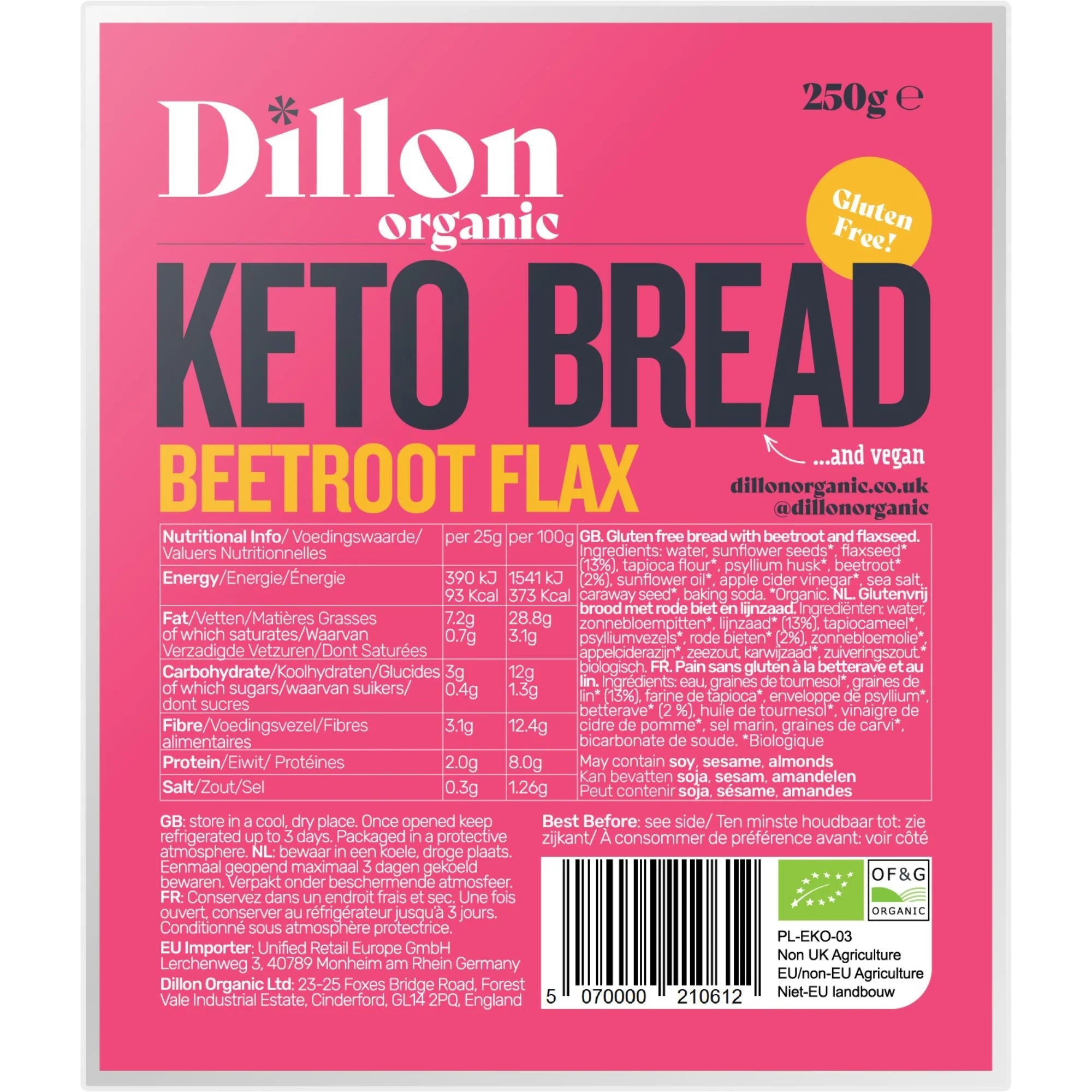 Organic Keto Bread Beetroot Flax - 250g from Dillon Organic | Available at Sow & Arrow