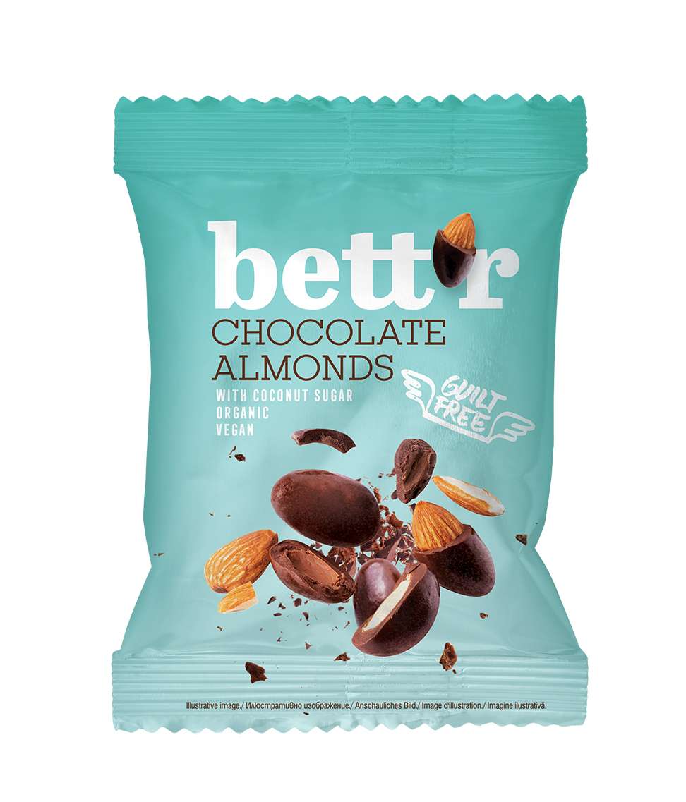 Organic, Low - Sugar Dark Chocolate Covered Almonds - 40g from Bettr | Available at Sow & Arrow