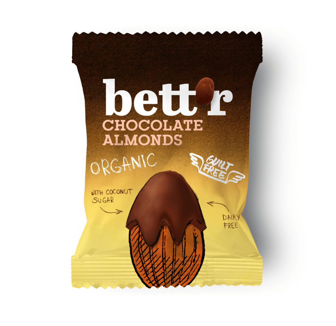 Organic, Low - Sugar Dark Chocolate Covered Almonds - 40g from Bettr | Available at Sow & Arrow