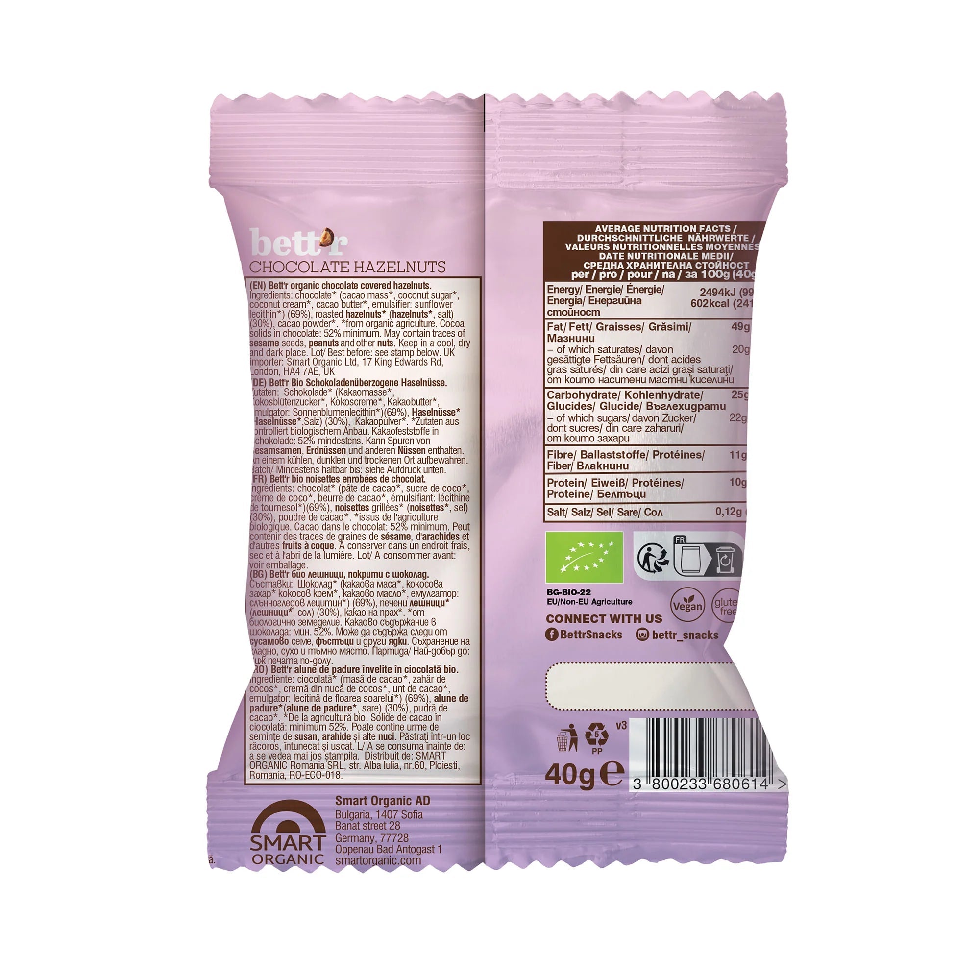 Organic, Low - Sugar Dark Chocolate Covered Hazelnuts - 40g from Bettr | Available at Sow & Arrow