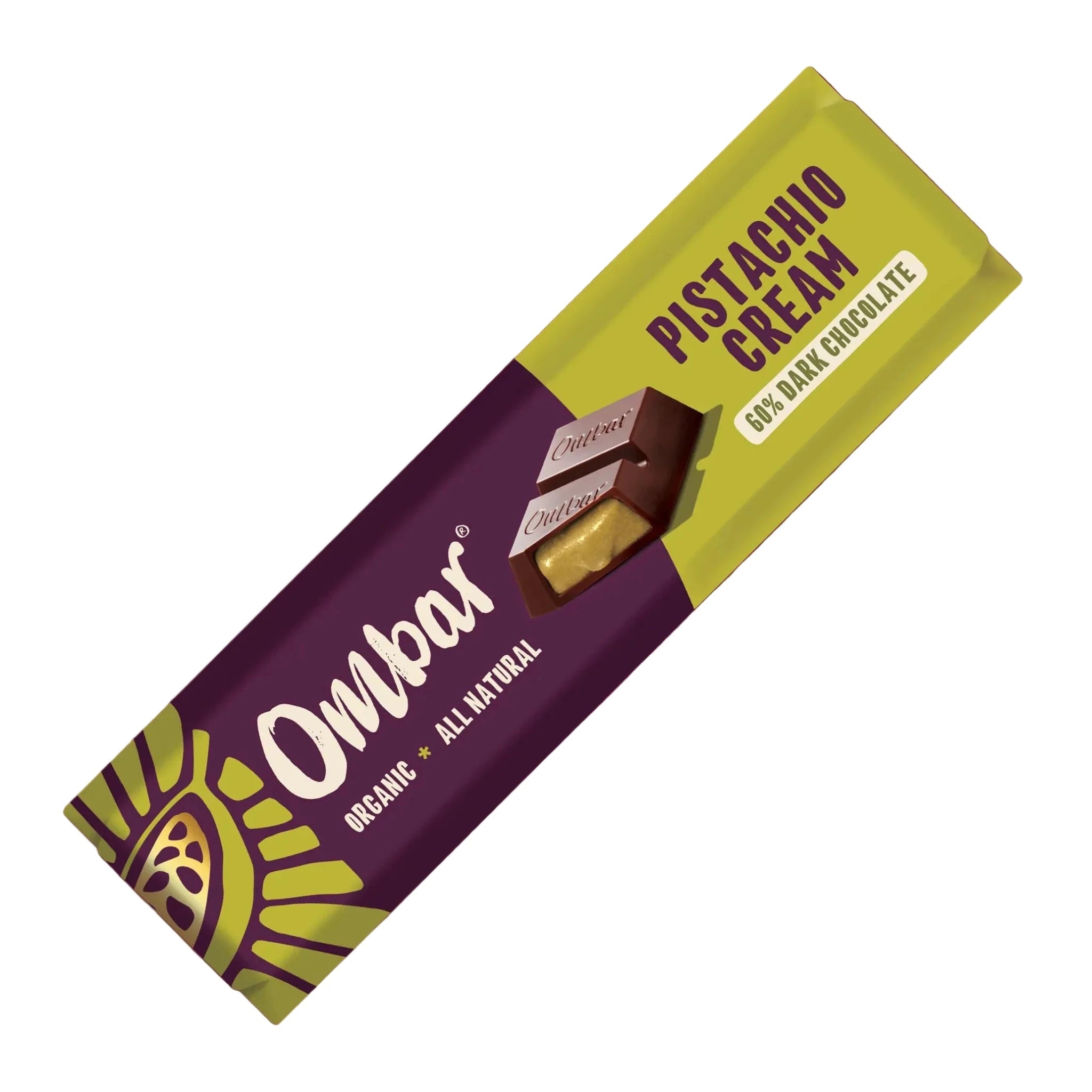 Organic Pistachio Cream filled Raw Chocolate Ombar - 42g from Ombar | Available at Sow & Arrow