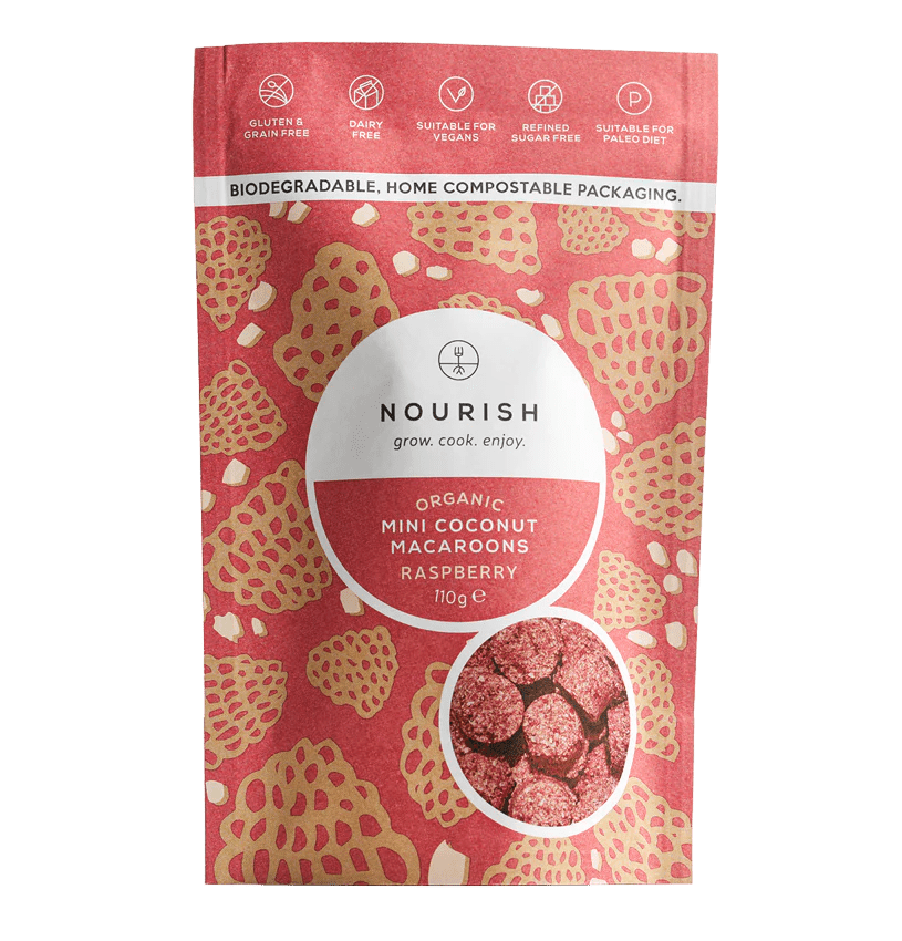 Organic Raspberry Mini Macaroons - 140g from Nourish | Available at Sow & Arrow