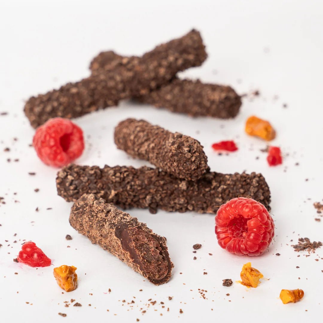 Organic Raspberry Scrunch Chocolate Truffle Loglets from Booja Booja | Available at Sow & Arrow