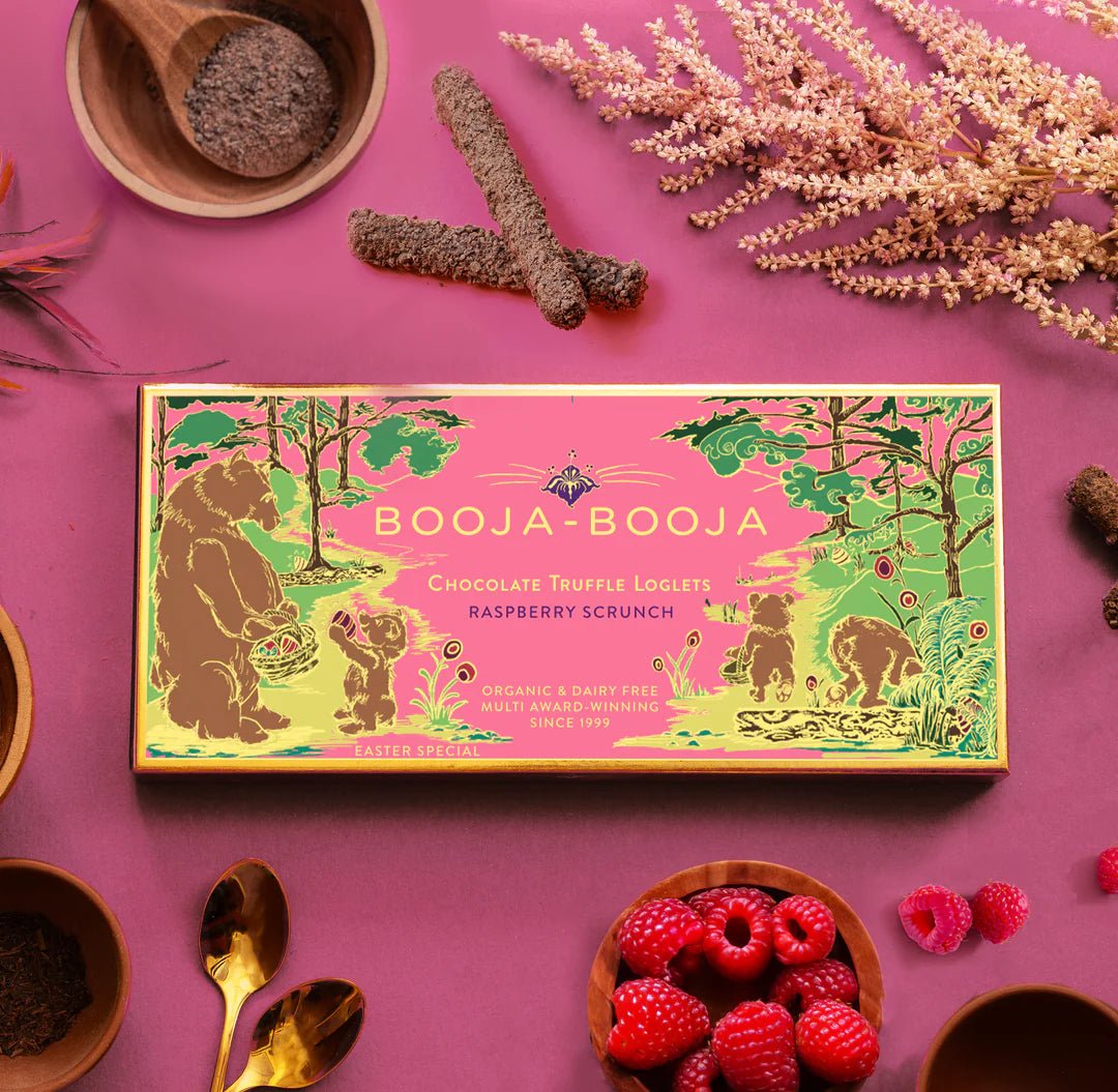 Organic Raspberry Scrunch Chocolate Truffle Loglets from Booja Booja | Available at Sow & Arrow