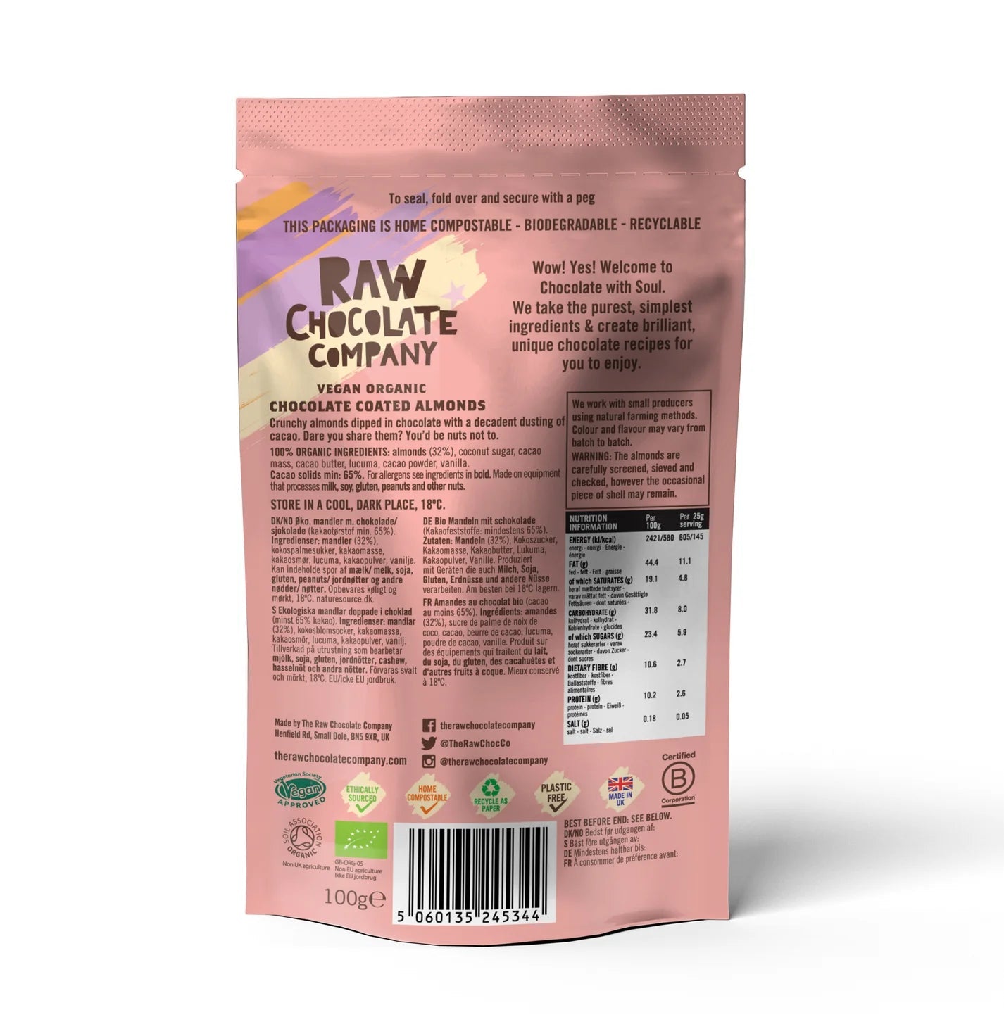 Organic, Raw Chocolate coated Almonds - 110g from The Raw Chocolate Co. | Available at Sow & Arrow