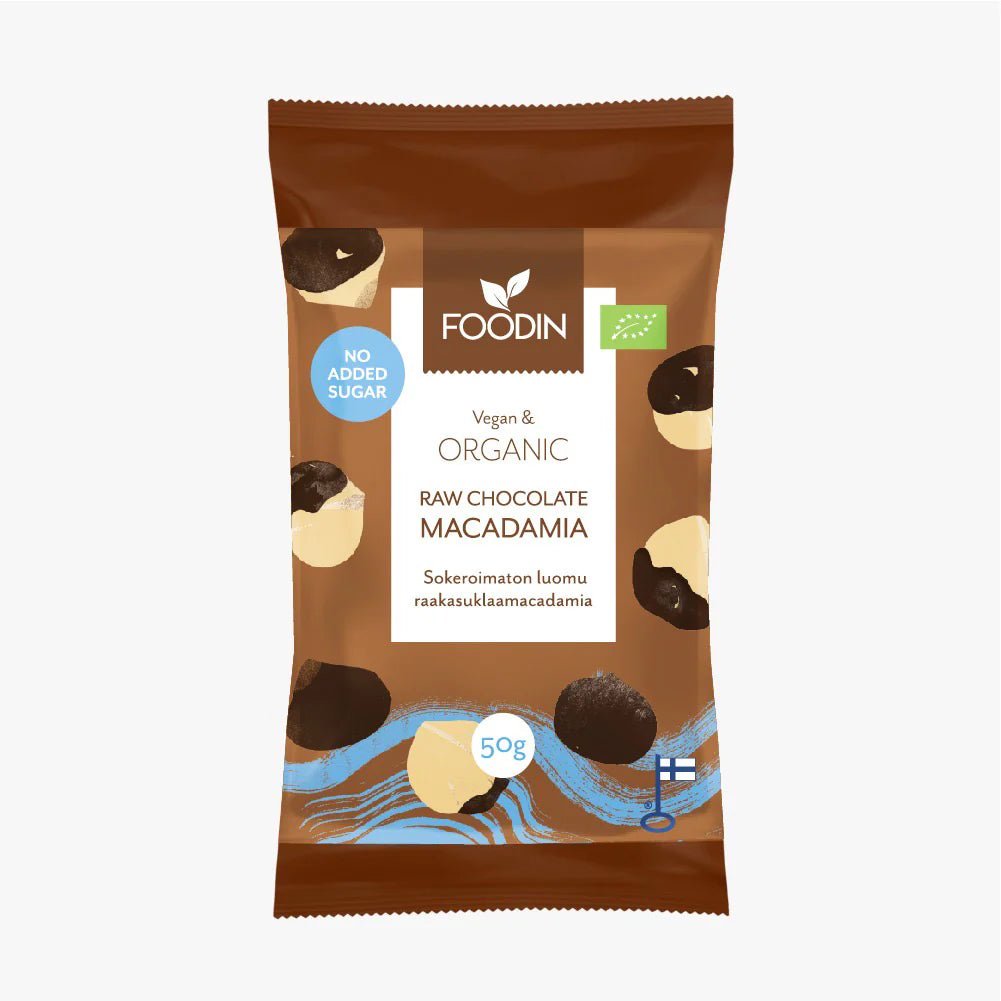 Organic Raw Chocolate Macadamia Nuts (No Added Sugar) - 50g from Foodin | Available at Sow & Arrow