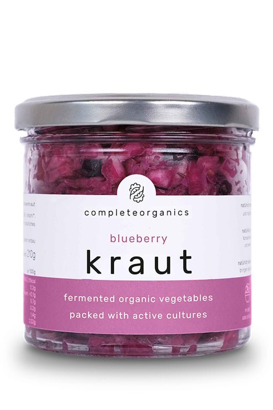 Organic Raw, Live Fermented Kraut with Blueberry - 210g from Complete Organics | Available at Sow & Arrow