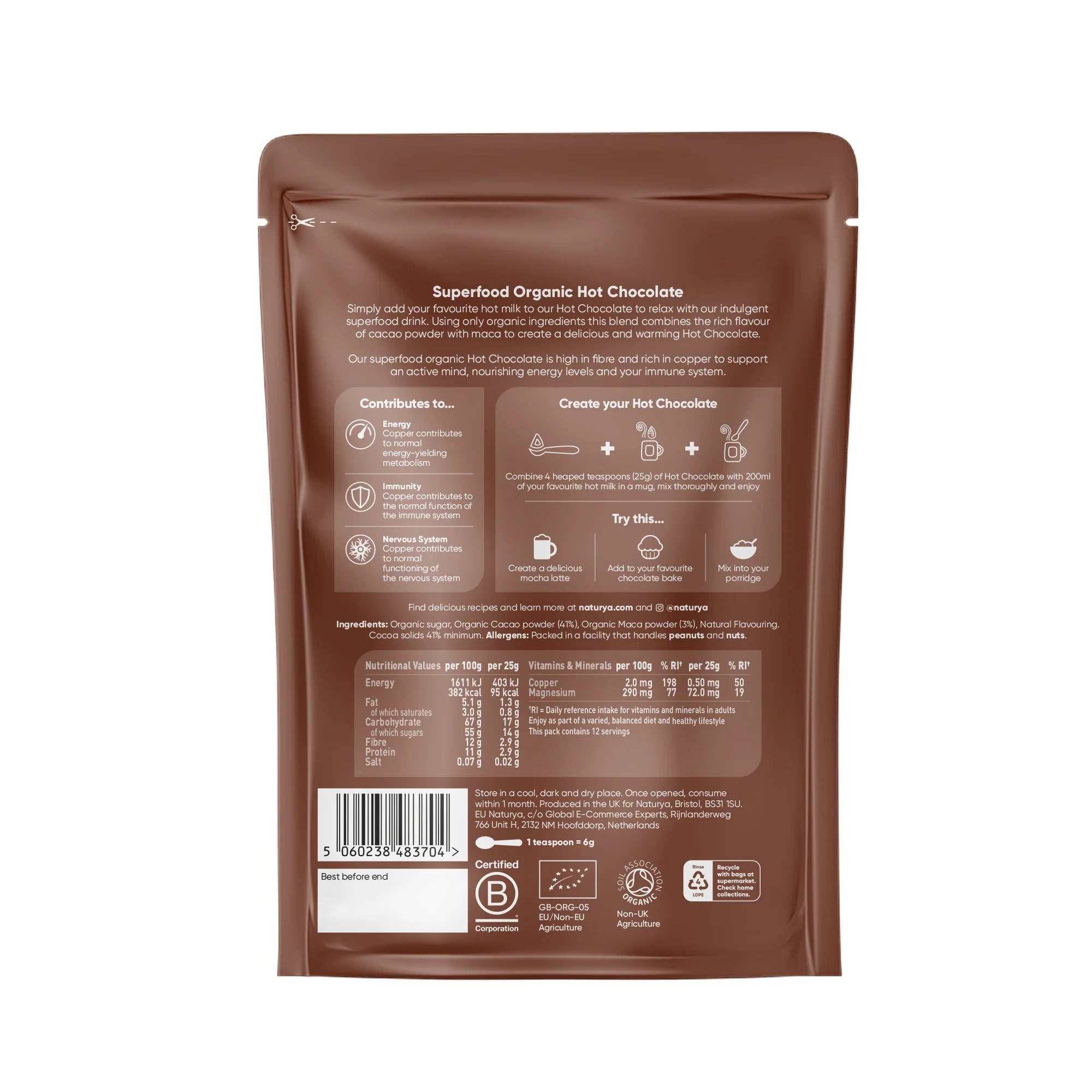 Organic Raw Superfood Hot Chocolate Powder - 250g from Naturya | Available at Sow & Arrow