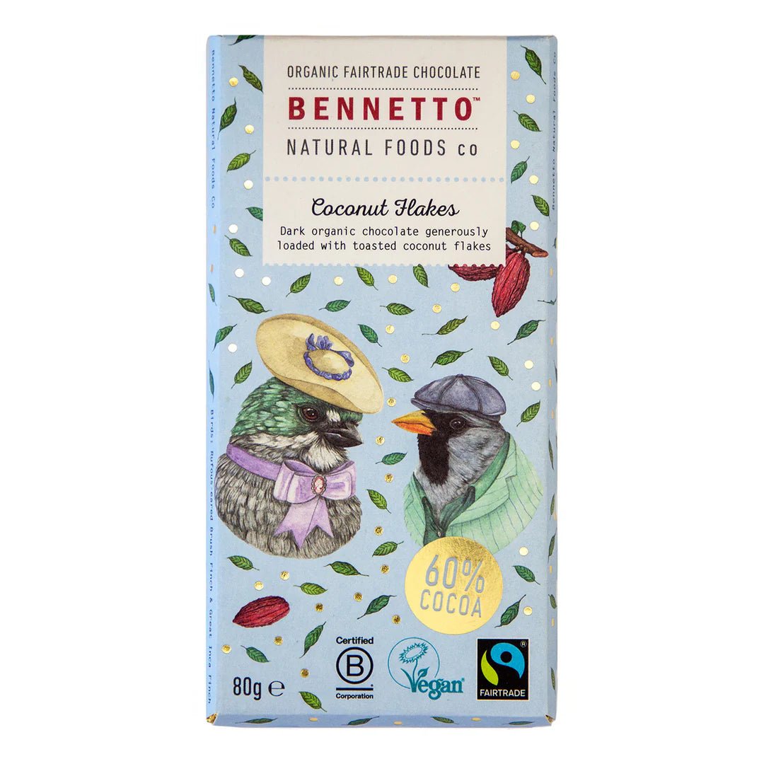 Organic Toasted Coconut Flake Dark Chocolate - 60% from Bennetto | Available at Sow & Arrow