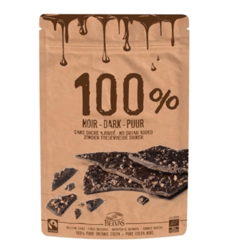 Pure Dark 100% Chocolate Thins with Nibs - 80g Belvas from Belvas | Available at Sow & Arrow