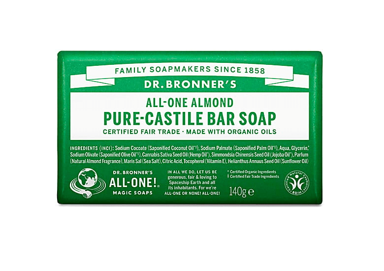 Pure, Organic Dr Bronner's Almond Soap Bar - 140g from Dr Bronner's | Available at Sow & Arrow