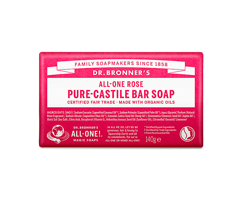 Pure, Organic Dr Bronner's Rose Blossom Soap Bar - 140g from Dr Bronner's | Available at Sow & Arrow