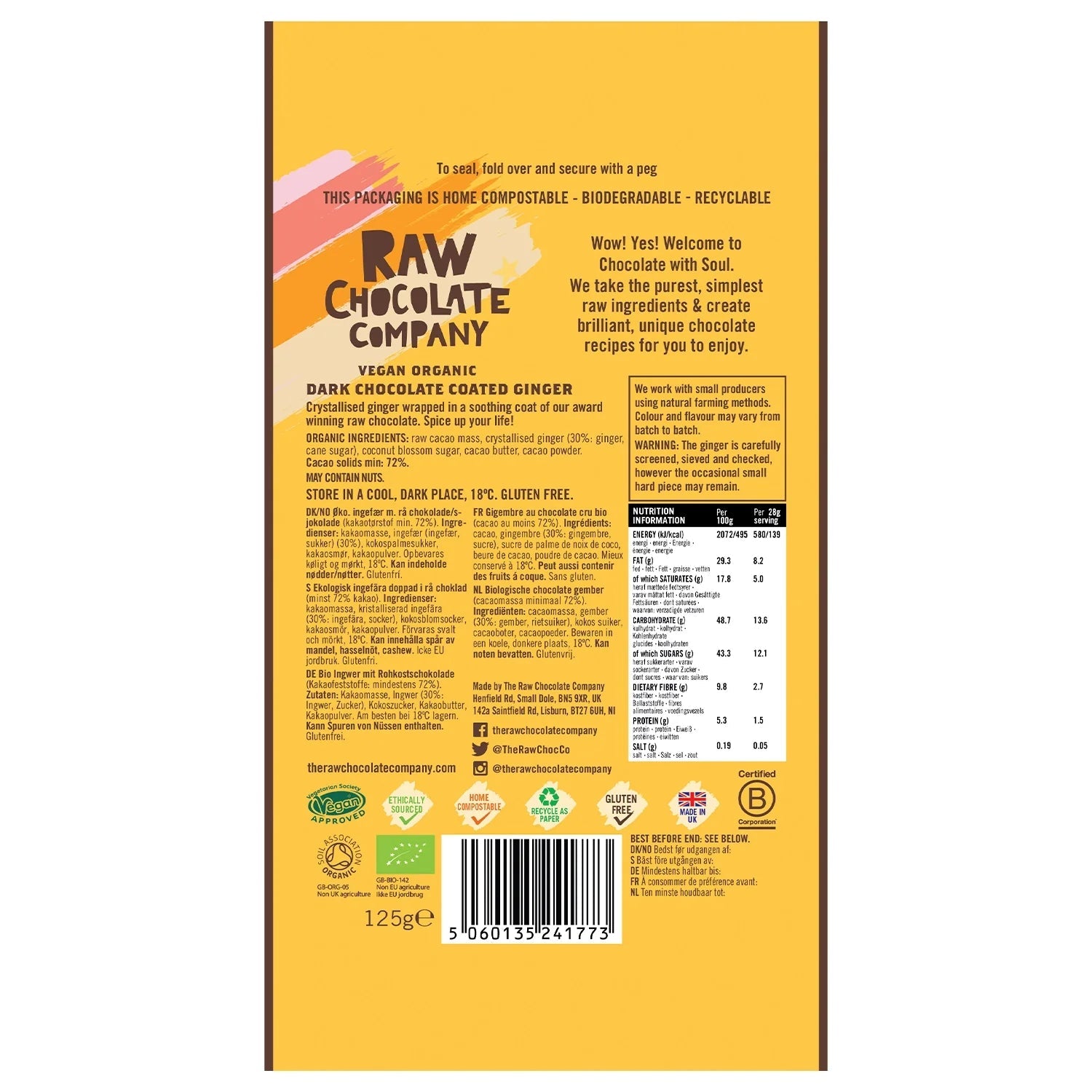 Raw Chocolate Company Organic Chocolate Ginger - 100g from The Raw Chocolate Co. | Available at Sow & Arrow