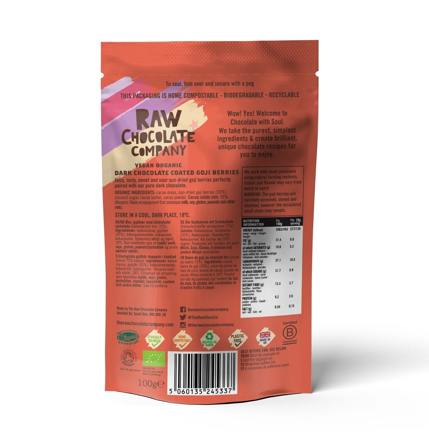 Raw, Dark Chocolate covered Goji Berries - 100g from The Raw Chocolate Co. | Available at Sow & Arrow