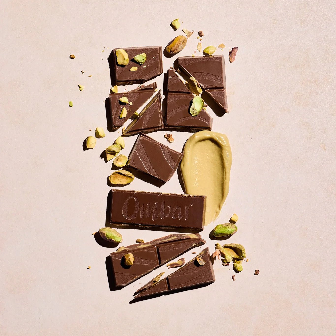 Raw, Organic Chocolate with a Pistachio Centre - 70g from Ombar | Available at Sow & Arrow
