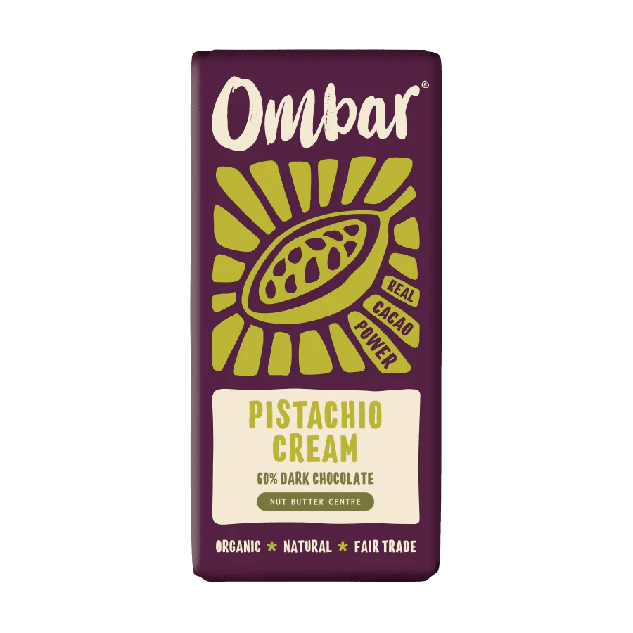 Raw, Organic Chocolate with a Pistachio Centre - 70g from Ombar | Available at Sow & Arrow