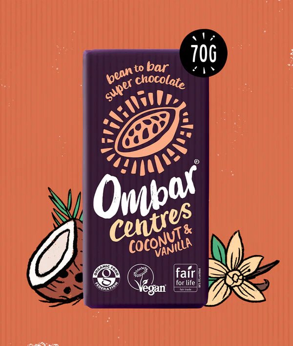 Raw, Organic Chocolate with a Vanilla and Coconut Centre - 70g from Ombar | Available at Sow & Arrow