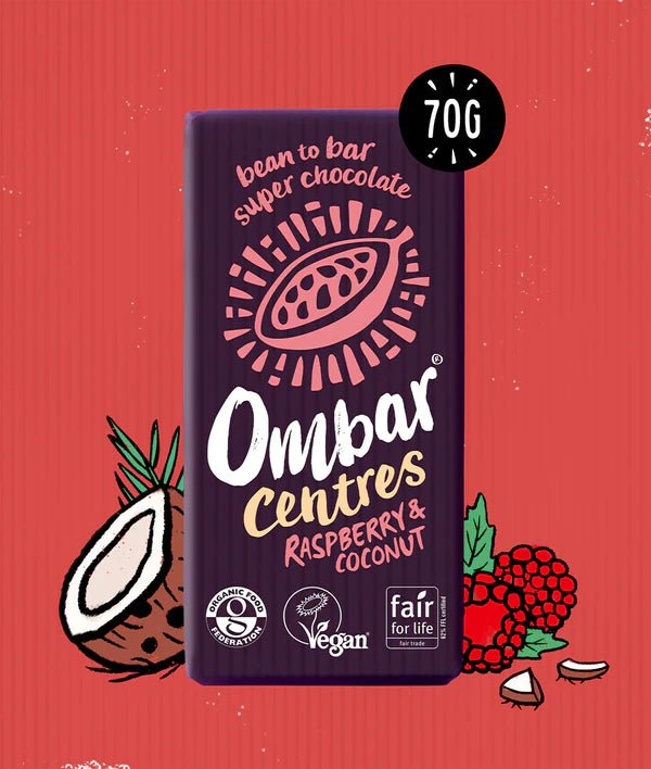 Raw, Organic Chocolate With Raspberry & Coconut Centre - 70g from Ombar | Available at Sow & Arrow