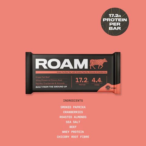 Smokey Paprika, Cranberry & Almond Grass - Fed Beef Bar - 40g from Roam | Available at Sow & Arrow