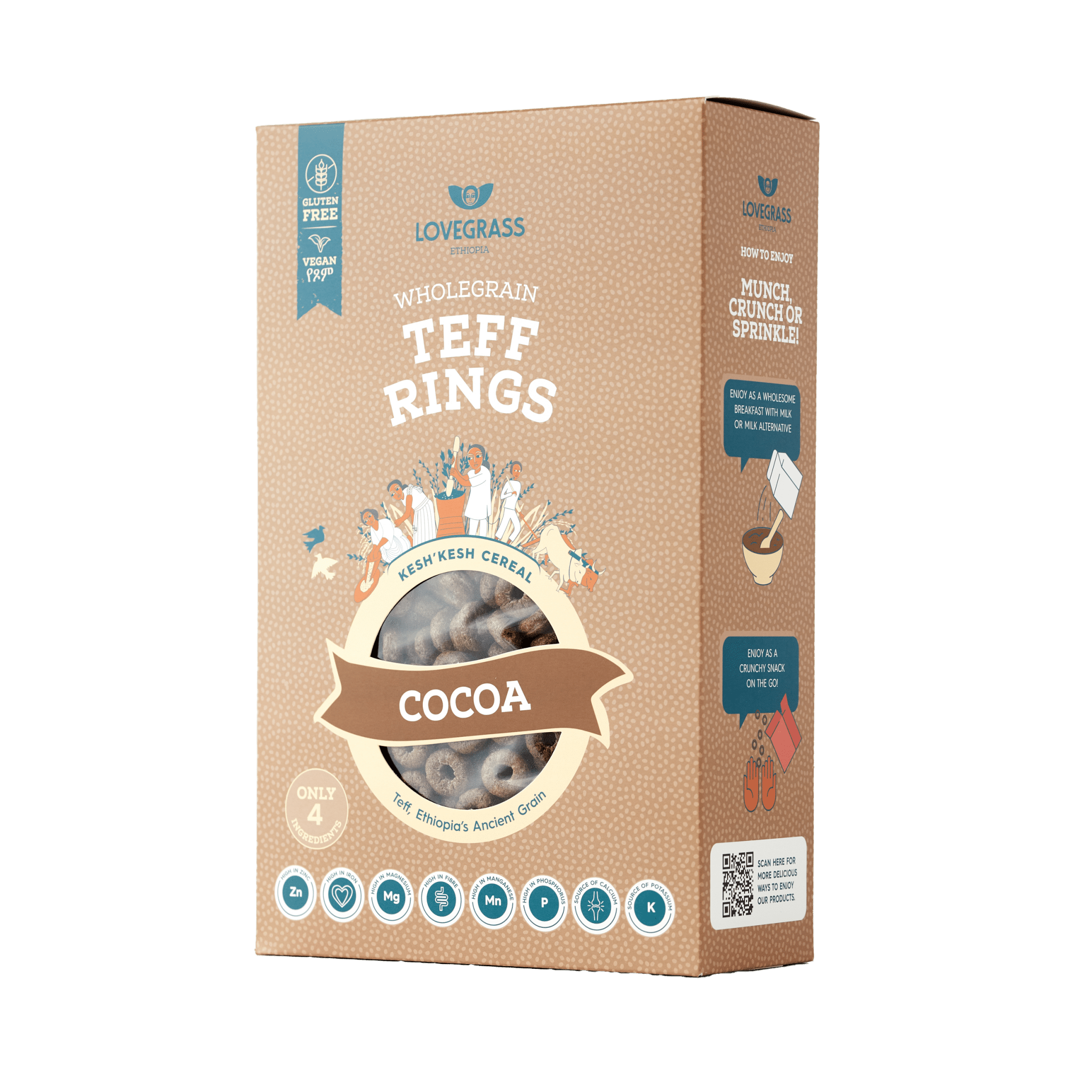 Teff Ancient Grain Cocoa Rings - 350g from Lovegrass | Available at Sow & Arrow