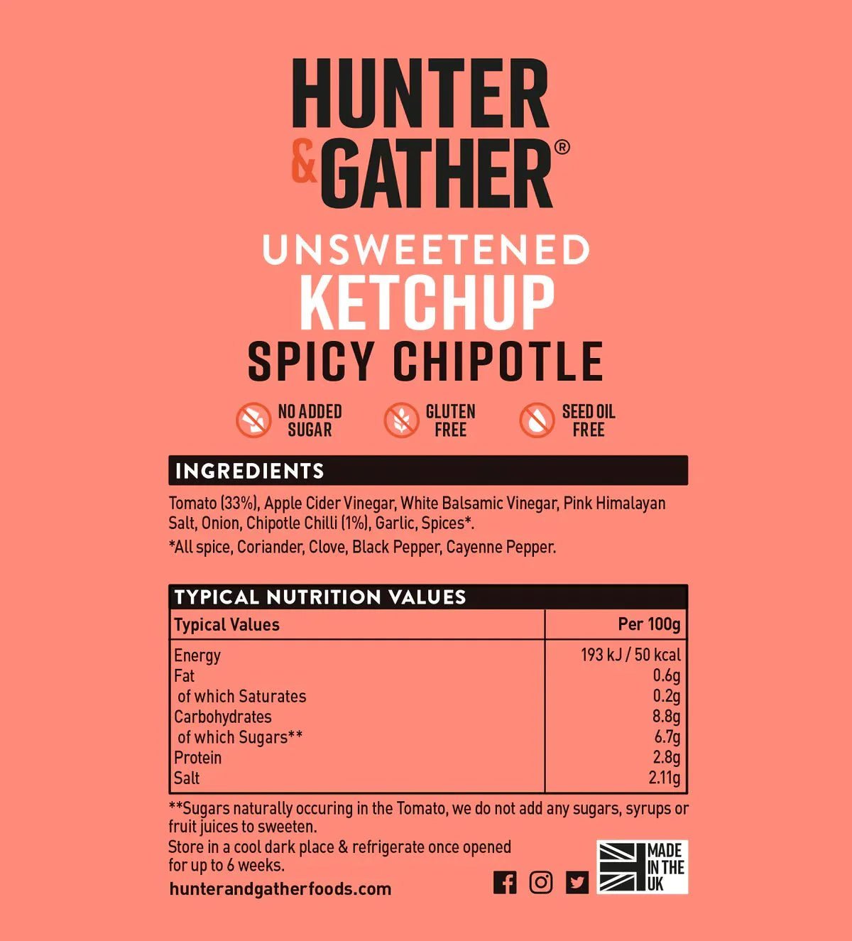 Unsweetened Spicy Chipotle Tomato Ketchup - 350g from Hunter & Gather | Available at Sow & Arrow
