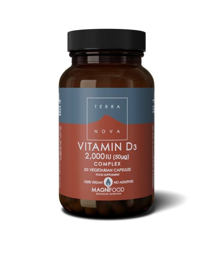 Vitamin D3 2000IU (50ug) Complex - 50 or 100 capsules from TerraNova | Available at Sow & Arrow