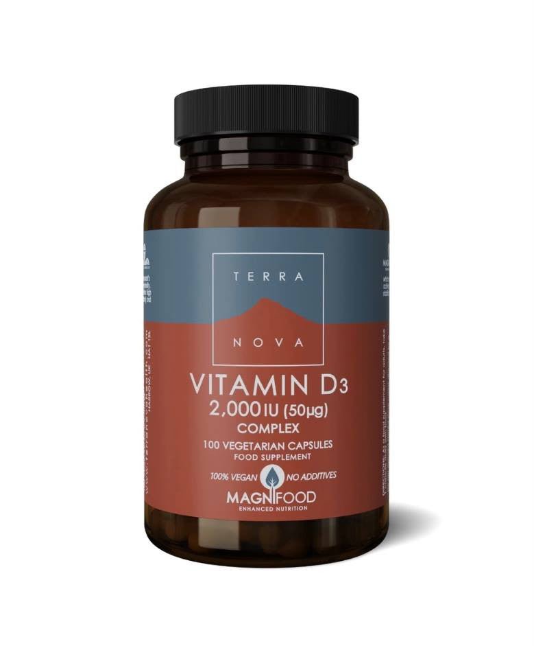 Vitamin D3 2000IU (50ug) Complex - 50 or 100 capsules from TerraNova | Available at Sow & Arrow